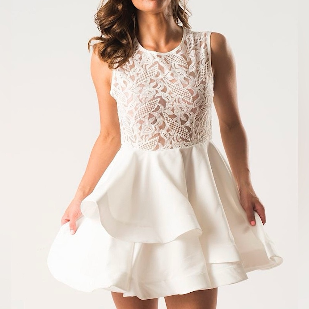 JUST DROPPED #1 White Lace Layered Hem Fit And Flare Skater Dress S M - Picture 4 of 12